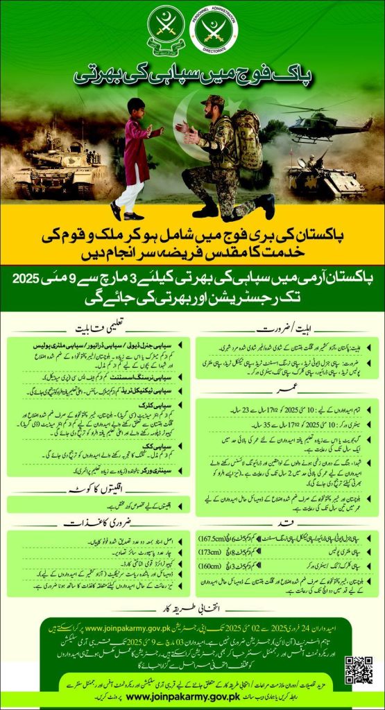 Join Pak Army as Sipahi Jobs 2025 Online Registration