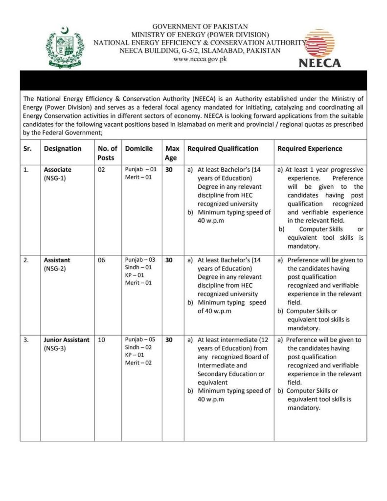 Ministry of Energy Power Division NEECA NTS Jobs 2025